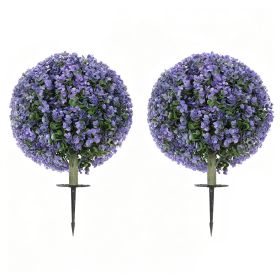 2 Pack 1.3ft Artificial Ball Eucalyptus Topiary with Ground Stake, UV Resistant Faux Greenery for Indoor Outdoor