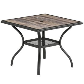 37" Square Outdoor Dining Table for 4, Patio Table with Umbrella Hole, Shelf, Faux Wood Top for Garden, Backyard, Gray