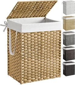 23.8 Gallon (90 L) Synthetic Rattan Clothes Laundry Basket with Lid and Handles, Foldable, Removable Liner, Goose Yellow