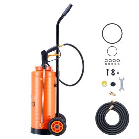 Industrial Concrete Sprayer with Wheeled Cart, 3.5 Gallon Stainless Steel Sprayer, Heavy Duty Tri-Poxy Pump Sprayers, 20.5"Wand, 48" & 120"Hoses