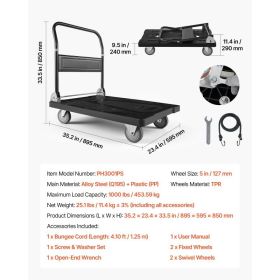 Foldable Push Cart Dolly, 1000 Lbs Capacity, Folding Platform Truck With Swivel Wheels, Moving Platform Hand Truck Flatbed Cart, Space Saving Pus (Option: Black)