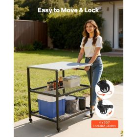 Outdoor Grill Cart, 31.5 X 24.0 Inch Stainless Steel Tabletop Size Grilling Table, Outdoor Cooking Table With 4 Wheels & Side Handle, Two Mesh Sh (Option: Black)