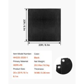 20 X 20 Ft Pond Liner, 14 Mil Thickness, 3-Layer Reinforced PE Fish Koi Pond Liner For Outdoor Ponds, With Hemmed Edge And 4 Metal Buttonholes, F (Option: Black)