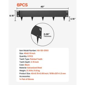 Galvanized Steel Landscape Edging, 6-Pack 40 X 8.15 Inch Metal Edging For Landscaping With Gloves, Easy-to-Install, Heavy Duty Metal Garden Edge (Option: Black)