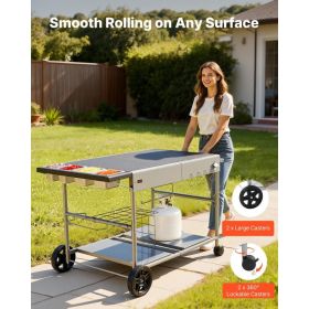 Outdoor Grill Cart, 36.4 X 23.4 X 1 Inch Tabletop Size Grilling Table, Movable Outdoor Cooking Table With 4 Spice Containers, Wheels, Lids, Hooks (Option: Black)