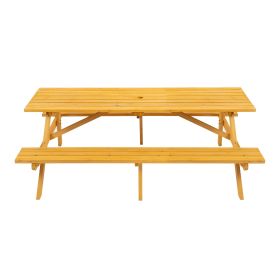 8 Person Brown Wooden Picnic Table (Color: Yellow)